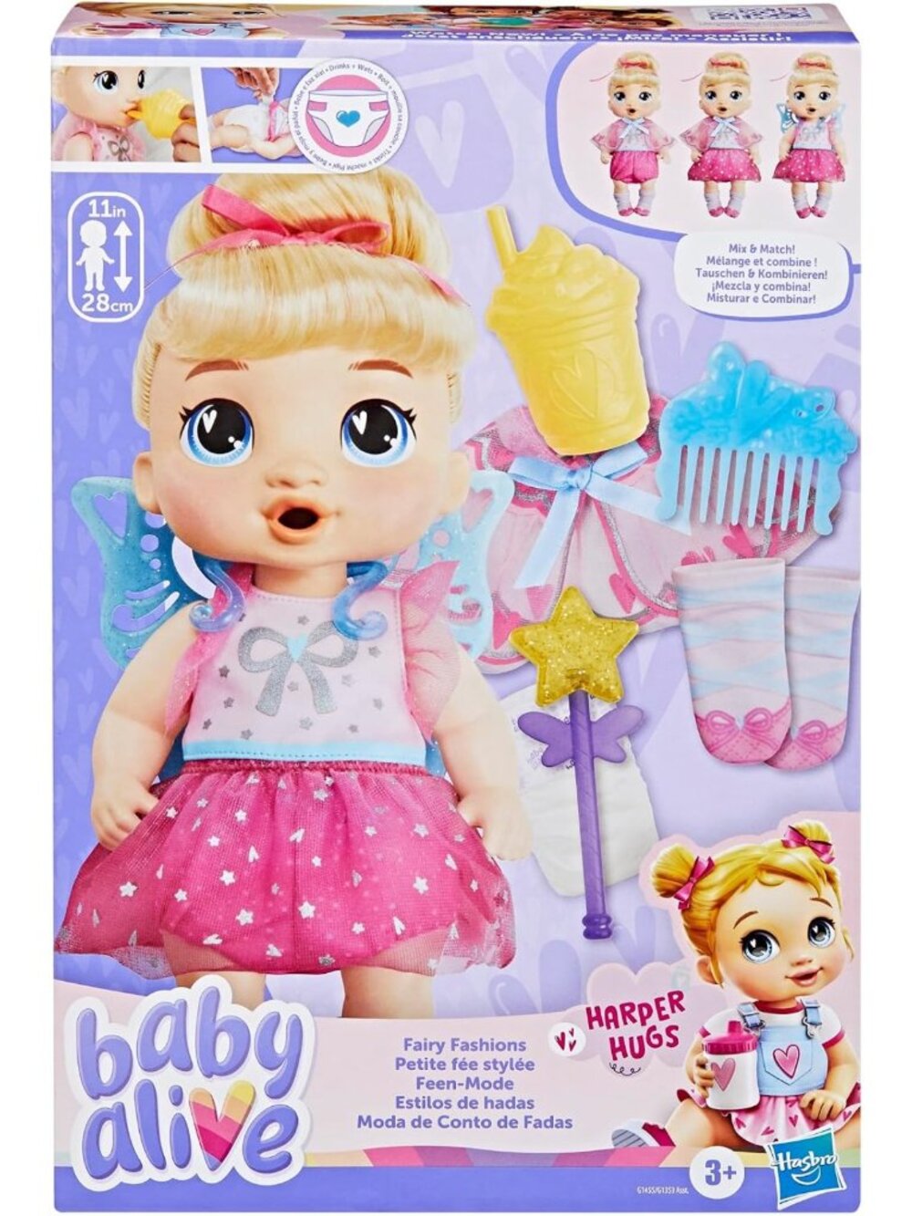 Baby Alive Fairy Fashions Harper Hugs 11in Doll Wings Wand Outfits Blonde